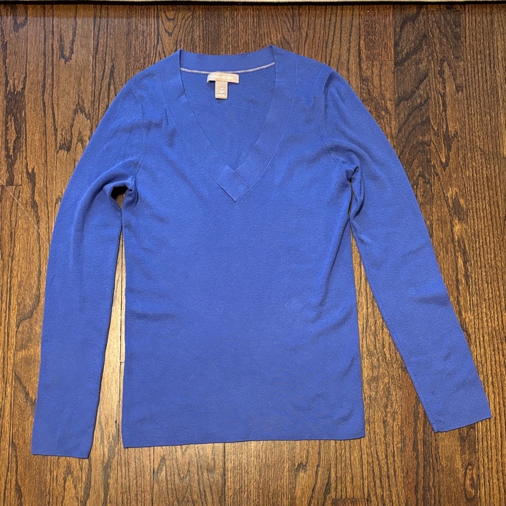 Blue Banana Republic Long Sleeve Silk Cotton Plunge V Neck Pullover Sweater